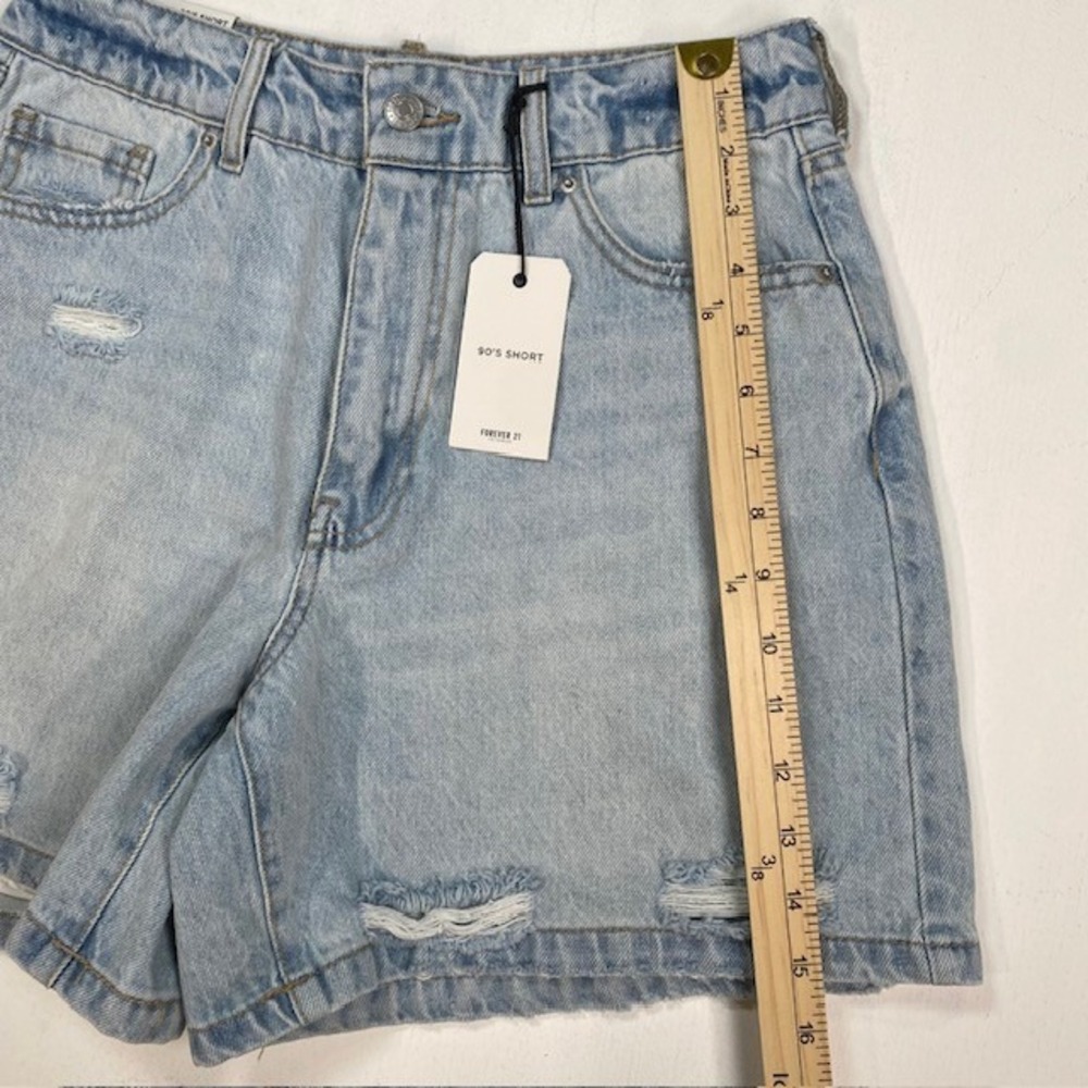 Forever 21 90s Short Light Wash Distressed High Waist Denim Shorts Size 28 NEW - Picture 6 of 9